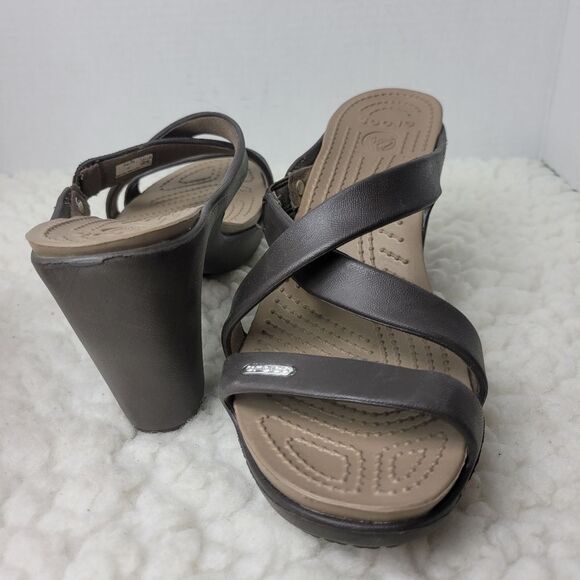 Crocs Cyprus IV Heels Sandals WOMENS Size 9 Espresso Mushroom - Picture 6 of 8